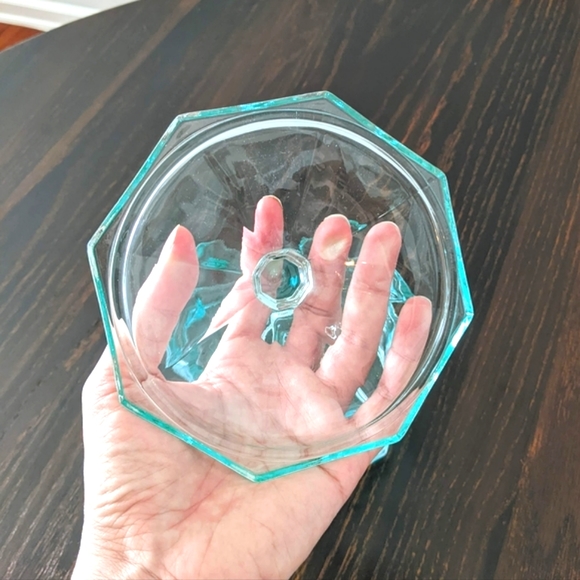 Vintage Indiana Glass Octagon Covered Candy Box / Dish Teal Color - Picture 6 of 7